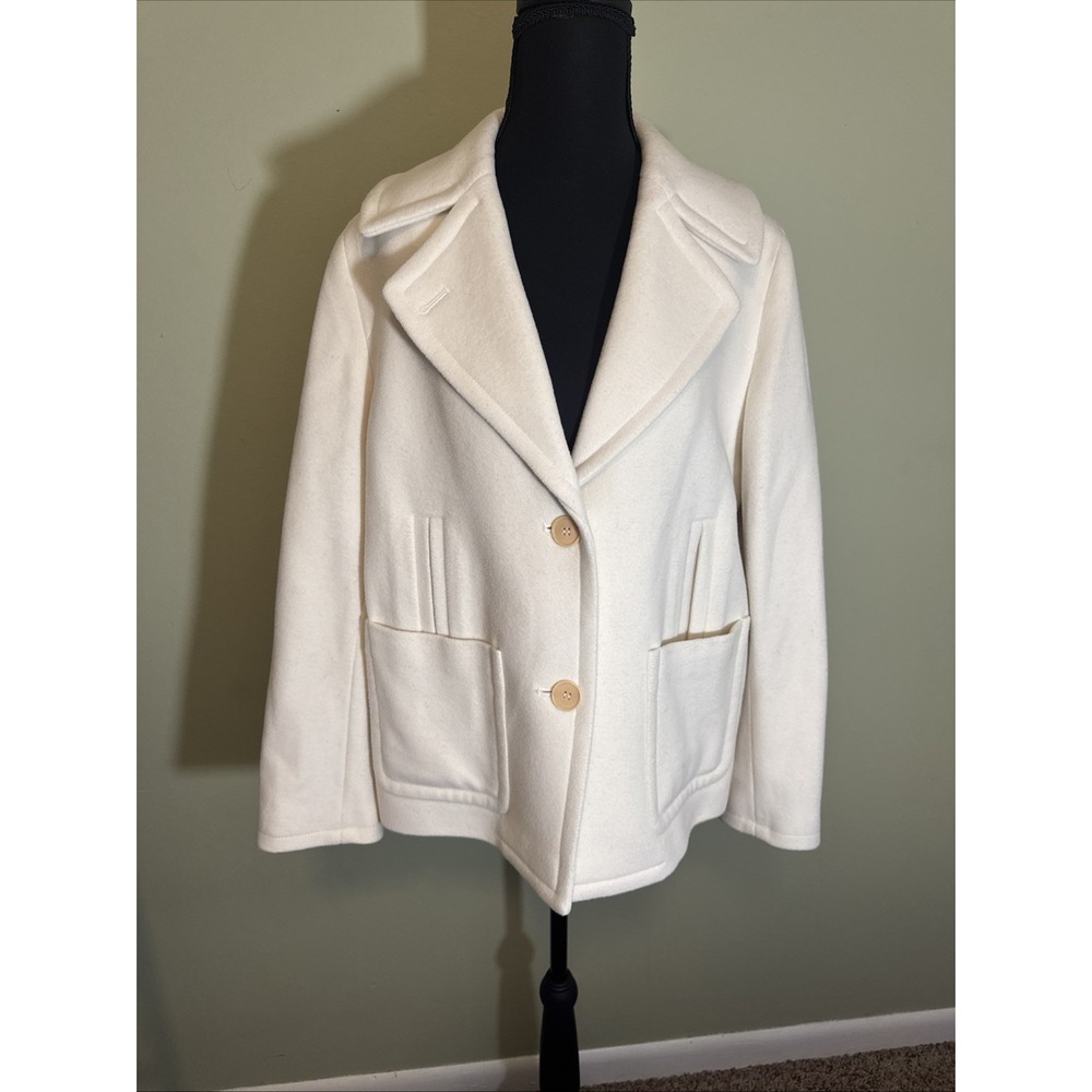 TALBOTS WOOL PEA COAT‎ JACKET BEIGE OFF WHITE Soft & Lined Women's 10 Petite